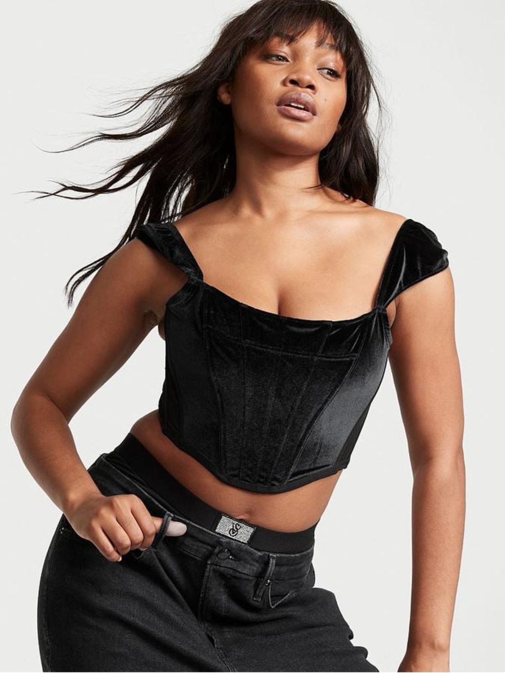 NWT DREAM ANGELS Black Velvet Corset Crop Top -M-DD